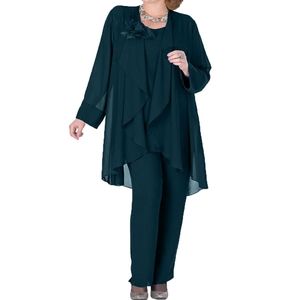 The Peachess 3 Piece Mother Pantsuit with Jacket Plus Size Formal Outfit Chiffon